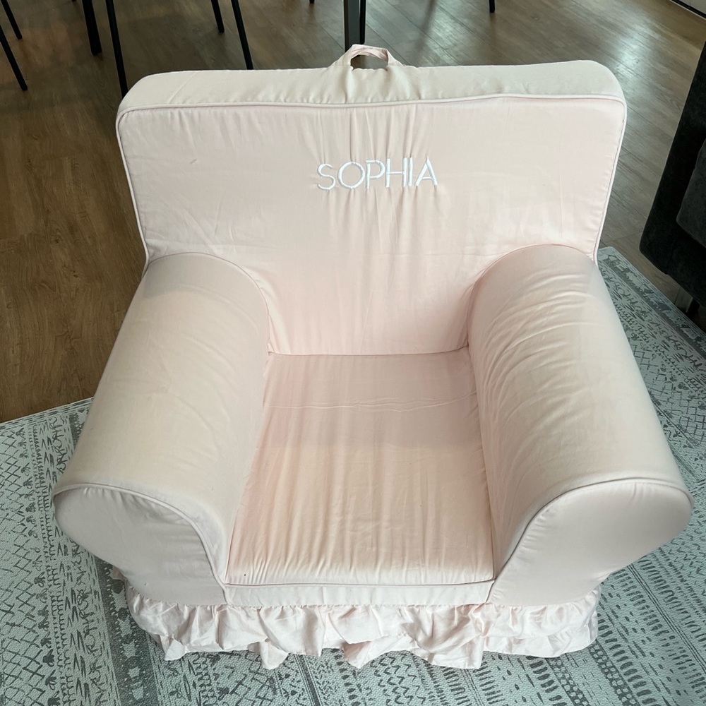 Dusty Blush Ruffle Anywhere Chair® Slipcover Only for Sophia. Like new!